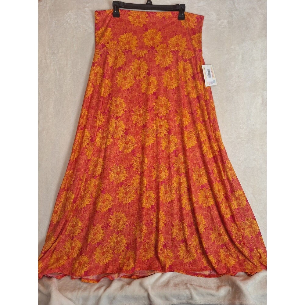 LuLaRoe XL Maxi Skirt Dress Orange Red Floral Stretch Slinky NEW Long Womens